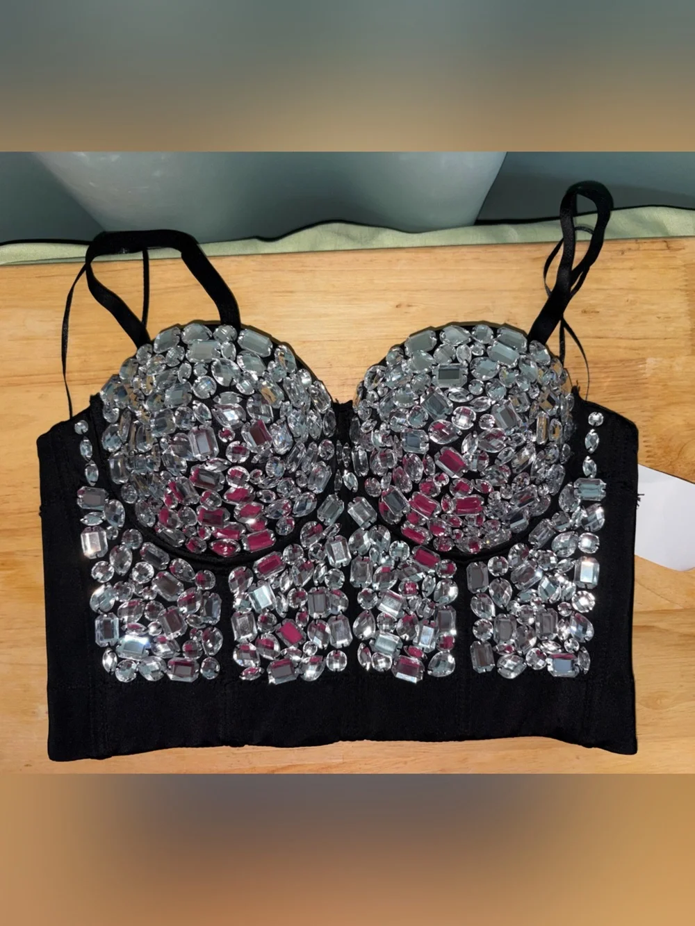 NWT Embellished Black Crystal Bustier Top